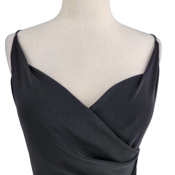 Laundry Black Asymmetrical Faux Wrap Ruched Party Dress Sleek Curve Hugging 4 - Picture 2 of 7